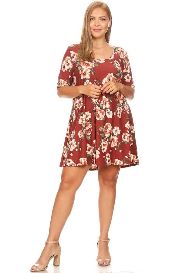 VIBE Apparel Co – wholesale Klänning - Dam – Plus mörk blommig borstad sväng klänning3