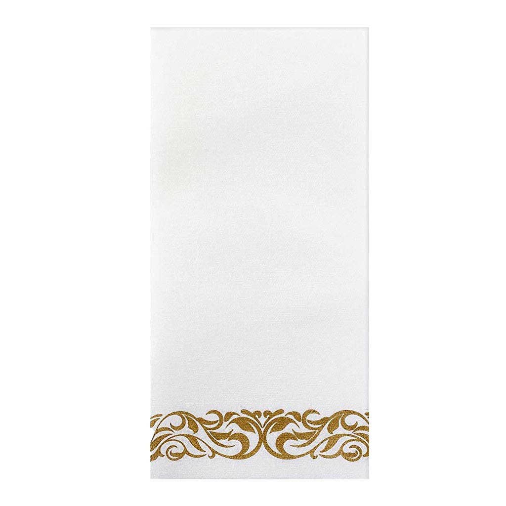 EcoQuality – Engroshandel Engangsservice pakke – Plastiktallerkener med rosa guldkant, Organisk hamret kollektion til middagsselskab6