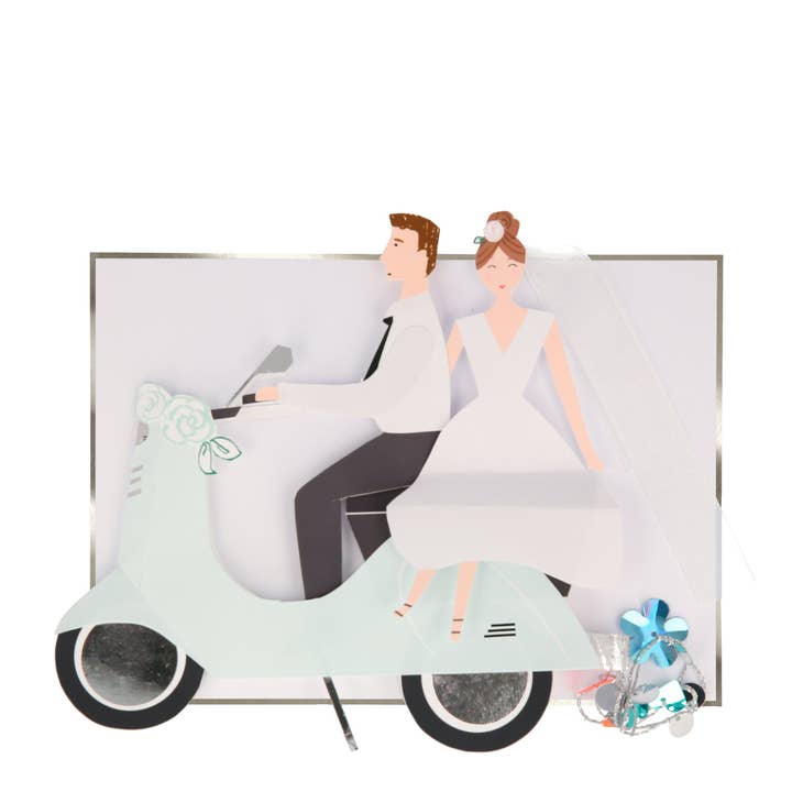 Meri Meri - Wholesale Wedding Card - Scooter Couple Stand-Up Wedding Card1