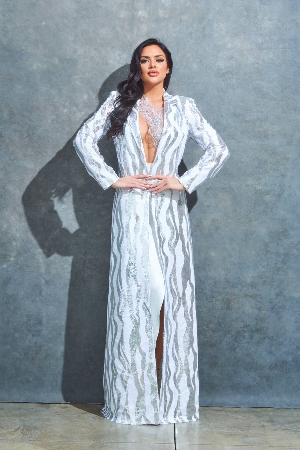 hvid/sølv Jakke med paliet-zebra-print i sølv/hvid for engroshandel på Faire6