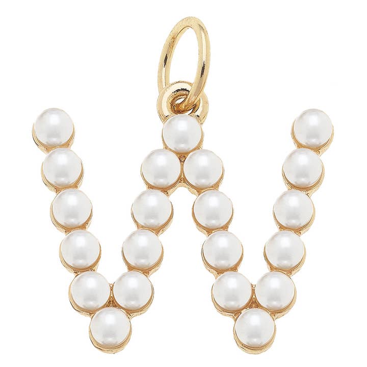 Canvas Style - Wholesale Individual Charm/Pendant - Pearl-Studded Letter Charm in Ivory4