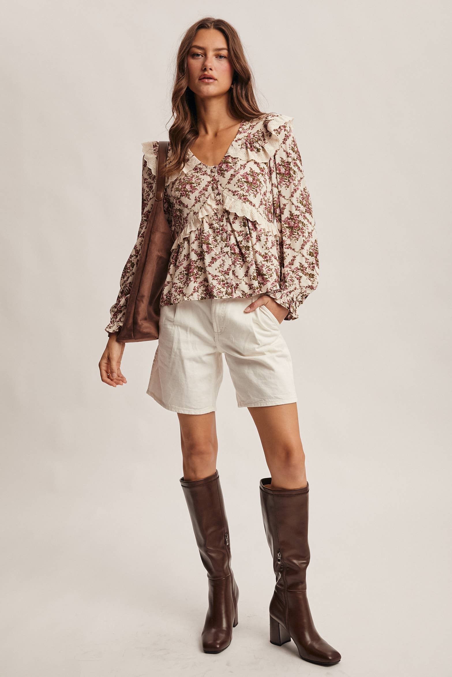 Forte - Wholesale Blouse – Women’s - Eyelet Ruffle Floral Peplum Blouse FT001210