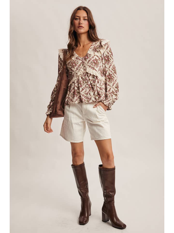 Forte - Wholesale Blouse – Women’s - Eyelet Ruffle Floral Peplum Blouse FT001210