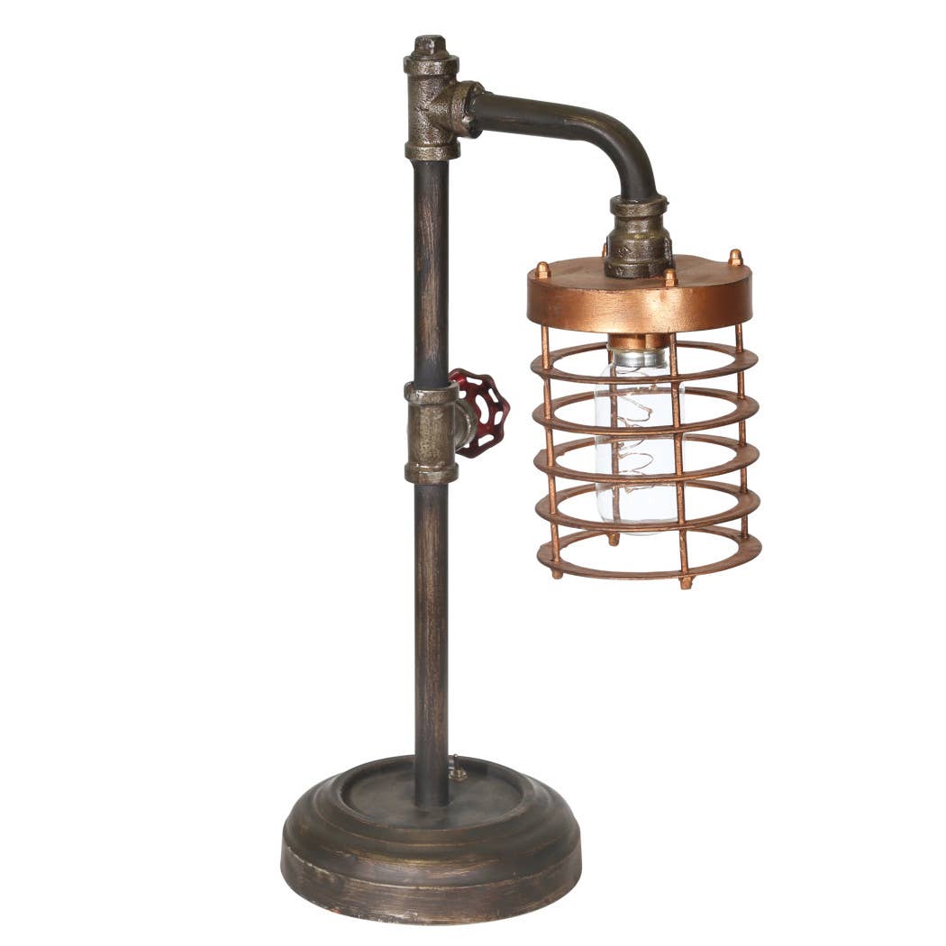 Sagebrook Home - Wholesale Accent/Desk Lamp - Table Lamp - Bronze Metal Pipe with Caged Shade, 18 in.3