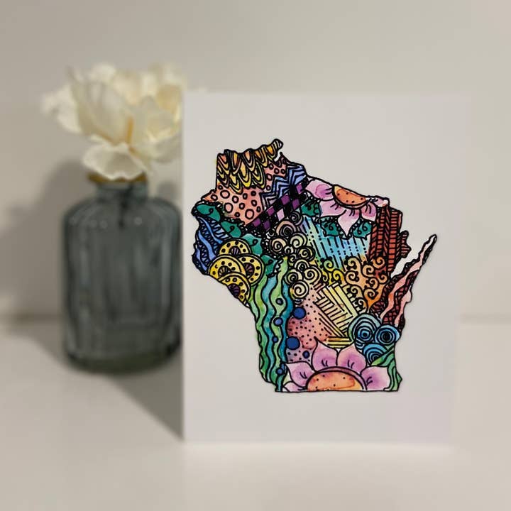 Ink + Splash - Wholesale Everyday Greeting Card - Wisconsin Series - Zentangle Wisconsin0