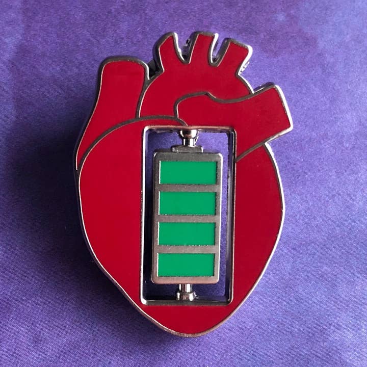Recharge Your Heart Spinning Pin for wholesale by Rad Girl Creations
