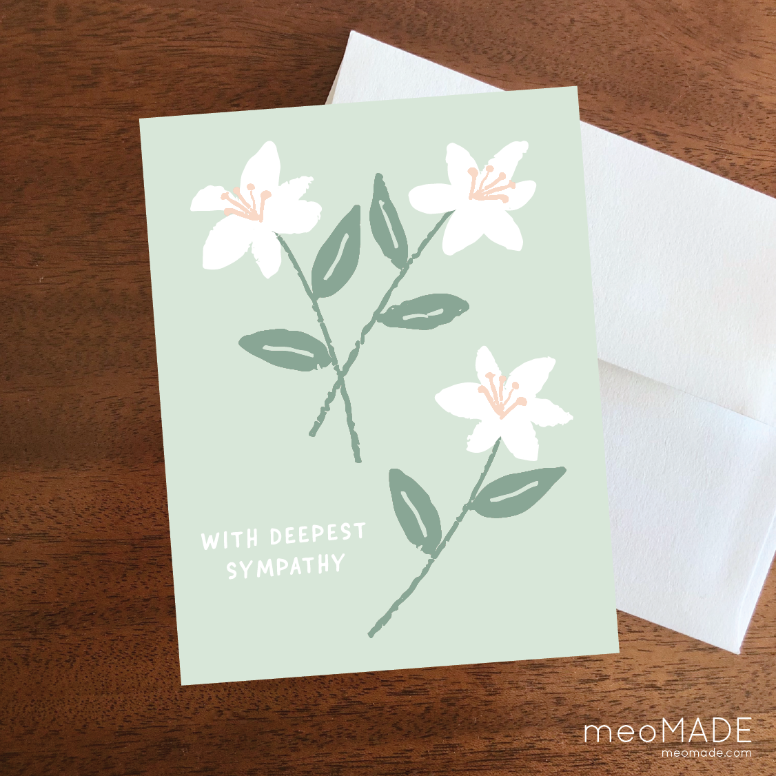 meoMADE - Wholesale Sympathy Card - Green Lily Sympathy Greeting Card2