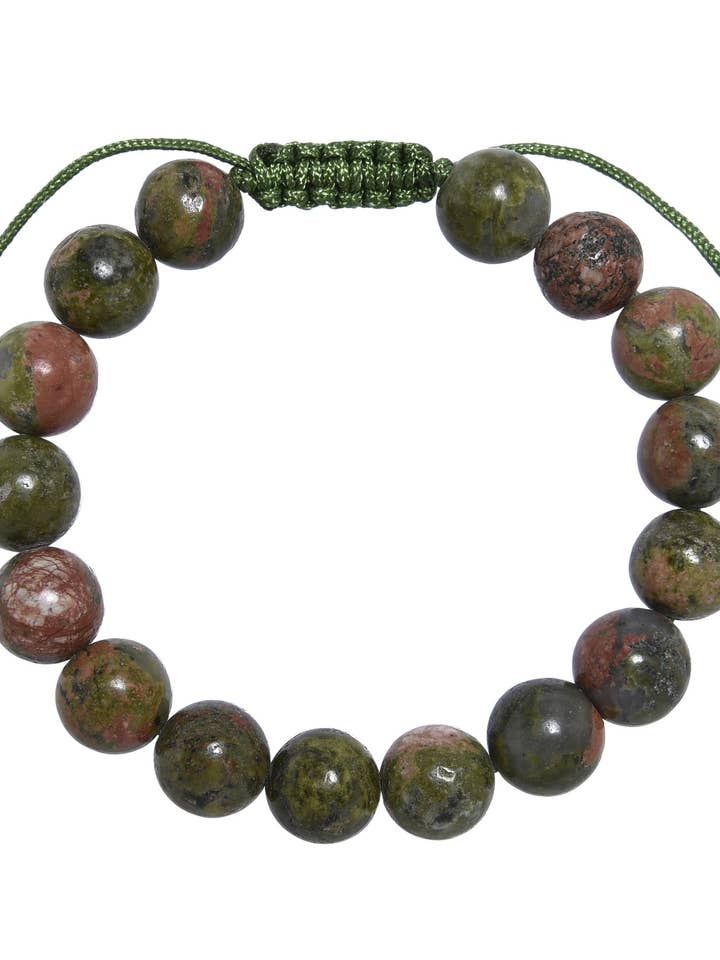 Unakite Stone Braided Shamballa Bracelet B4110-10MM for wholesale by Ole