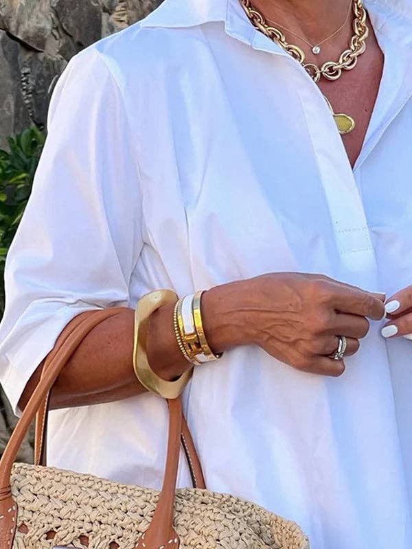 WEISS Lose einfarbige Minikleider mit halben Ärmeln und Revers für den Großhandel auf Faire4