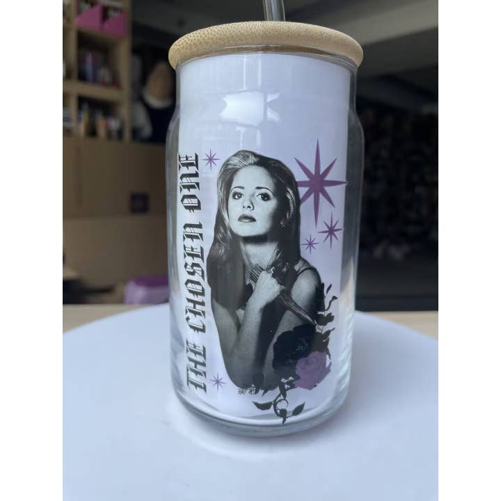 Silver Buffalo - Wholesale Drinking Glass/Cup - Buffy Chose One Photo 16oz Glass Tumbler w Bamboo Lid2