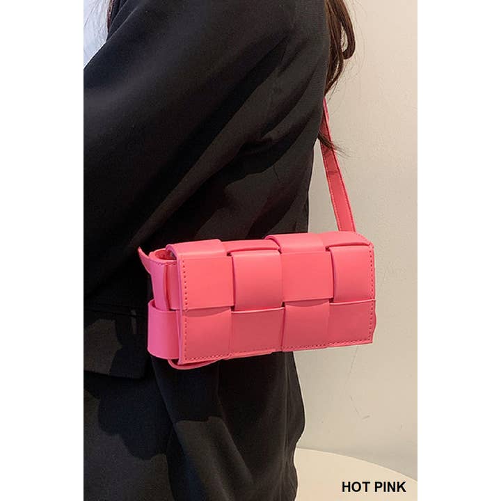 42POPS - Wholesale Crossbody Bag - Women's - .....SI-26304 Vegan Leather Woven Crossbody Waist Bag