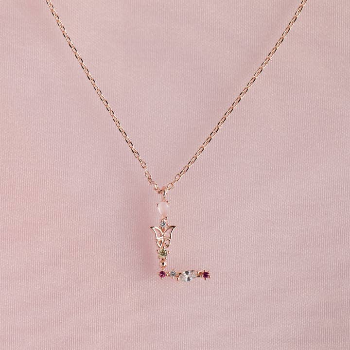 Girls Crew – wholesale Pendant/charm necklace – Flutterfly Stone Initial Necklace18