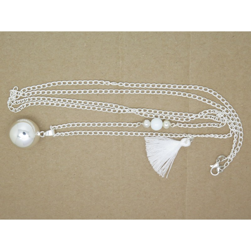 F de Bm créations - Wholesale Pendant/Charm Necklace - SILVER PREGNANCY BALL WITH POMPOM AND PEARL DROP3