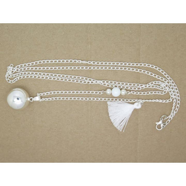 F de Bm créations - Wholesale Pendant/Charm Necklace - SILVER PREGNANCY BALL WITH POMPOM AND PEARL DROP3