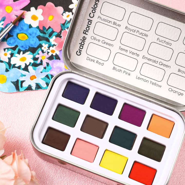 Grabie - Wholesale Watercolor Paint - Watercolor Pocket Set of 12 - Floral Colors3