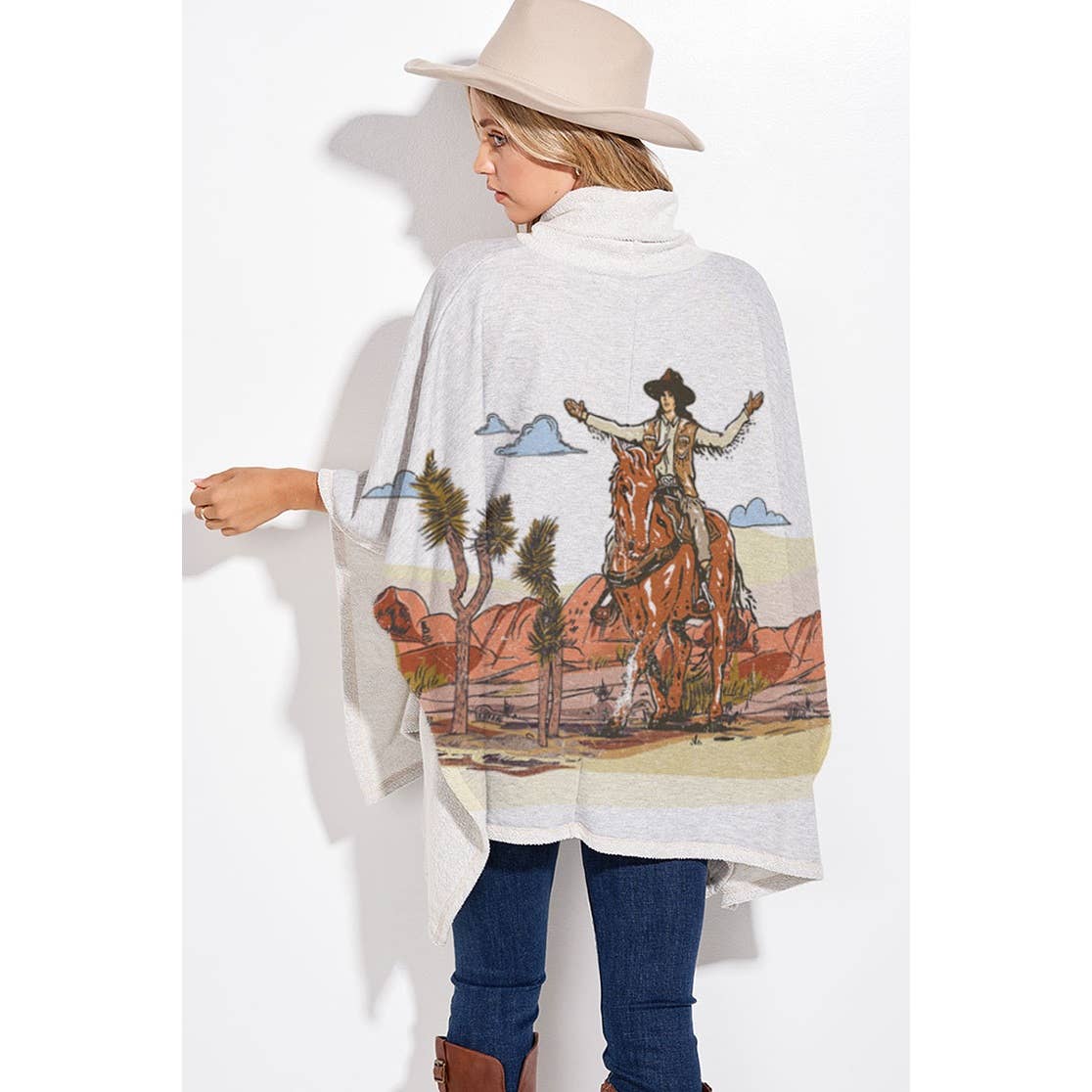 Phil Love – Großhandel Poncho – Damen – Poncho mit Rollkragen und Cowgirl-Print im Rodeo-Design2