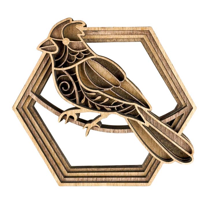 Wood Layered Cardinal Shelf Sitter or Mantle Decor for wholesale by Rocky Knoll Co.