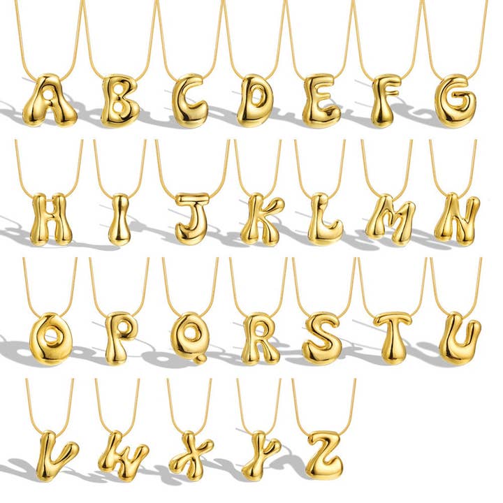 The Classy Cloth WS - Wholesale Pendant/Charm Necklace - Bubble Letter Initial Necklace - Gold RTS