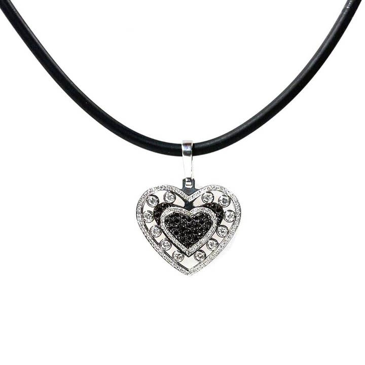 14KT Gold Black & White Diamond Heart Pendant for wholesale by NYMAN JEWELERS