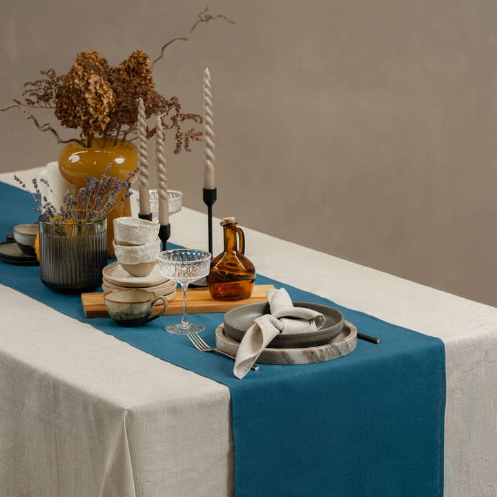 menique – wholesale Table runner – European Linen Table Runner - Table Linens Cobalt Blue