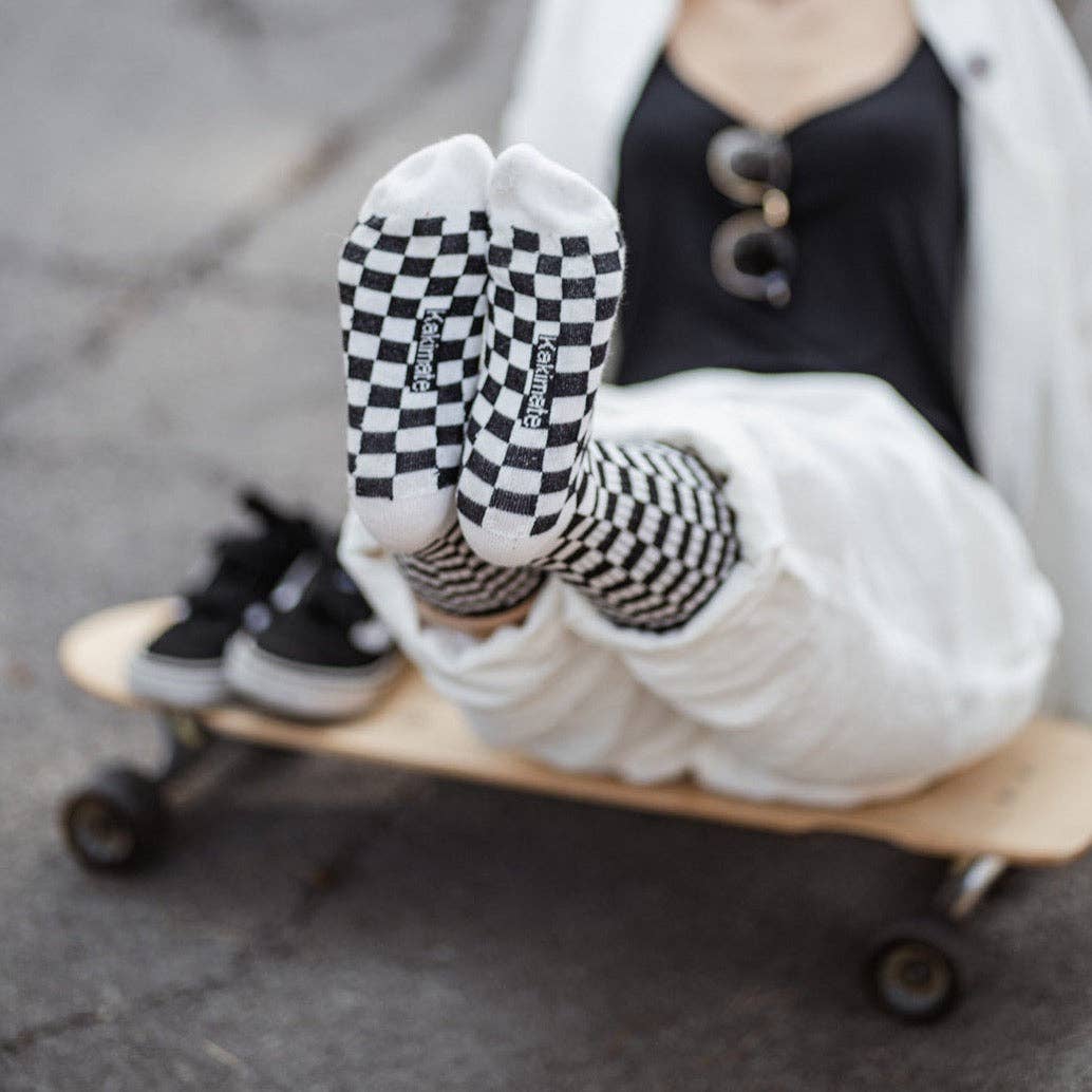 KAKIMATE - Wholesale Sokken - Dames - Pakket met twee paar biologische katoenen sokken met ruitpatroon2