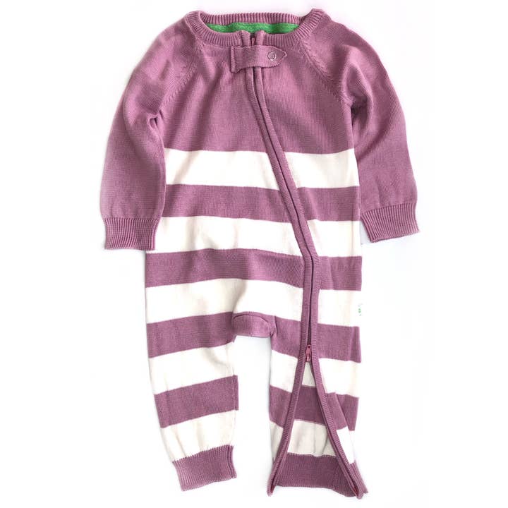 Super Soft Plum Pink Stripe Knitted Baby Onesie for wholesale by ZIPPYUP