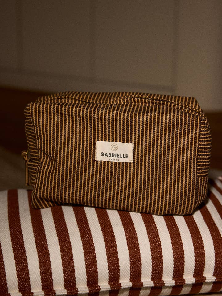 Cotton Toiletry Bag Coffee Stripes for wholesale by Gabrielle Paris