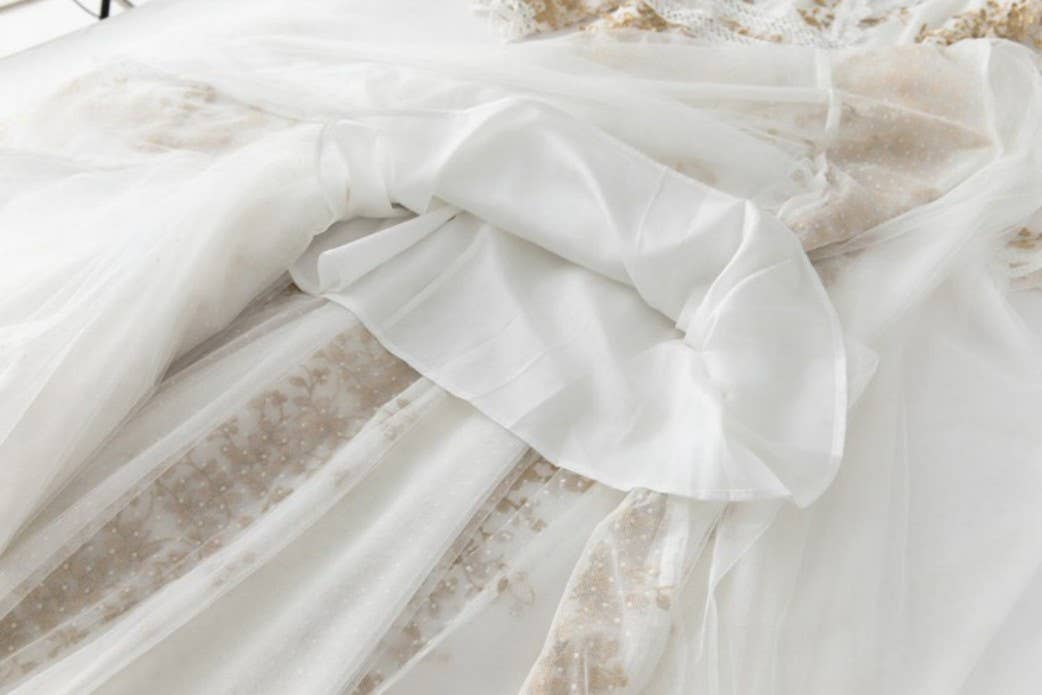 Productseeker – wholesale Gown – Women's – DR816L V-Neck Mesh Dress with Handmade Floral Embroidery15