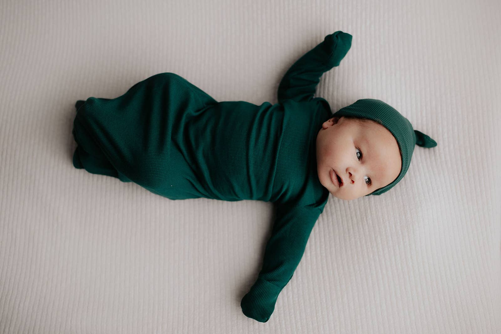 Three Little Tots - Wholesale Babygown - Baby - Forest Green Ribbed Knotted Newborn Baby Gown Sleepwear10