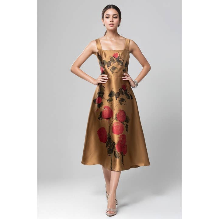 DR625Y Elegant Floral Print Suspender Dress With Detail for wholesale by Productseeker