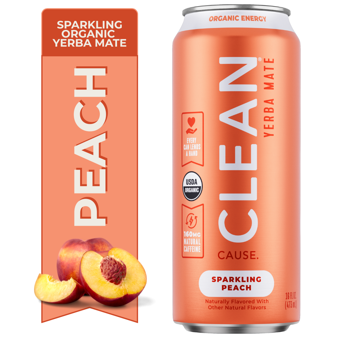 CLEAN Cause - Wholesale Iced Tea - Organic Peach Sparkling Yerba Mate Energy Tea – 12-pack Cans1