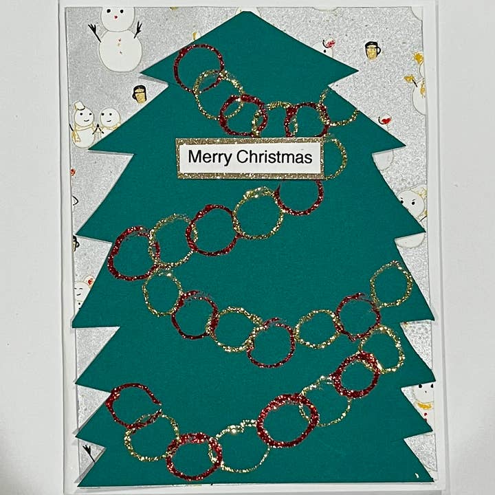 Christmas Card With Chains On Tree for wholesale by Marie's Paperie