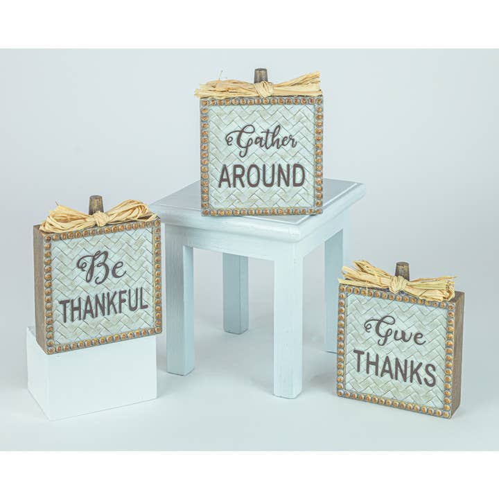 Gather Thanksgiving Thankful Fall Resin Blocks, 3 Assorted for wholesale by Hanna's Handiworks