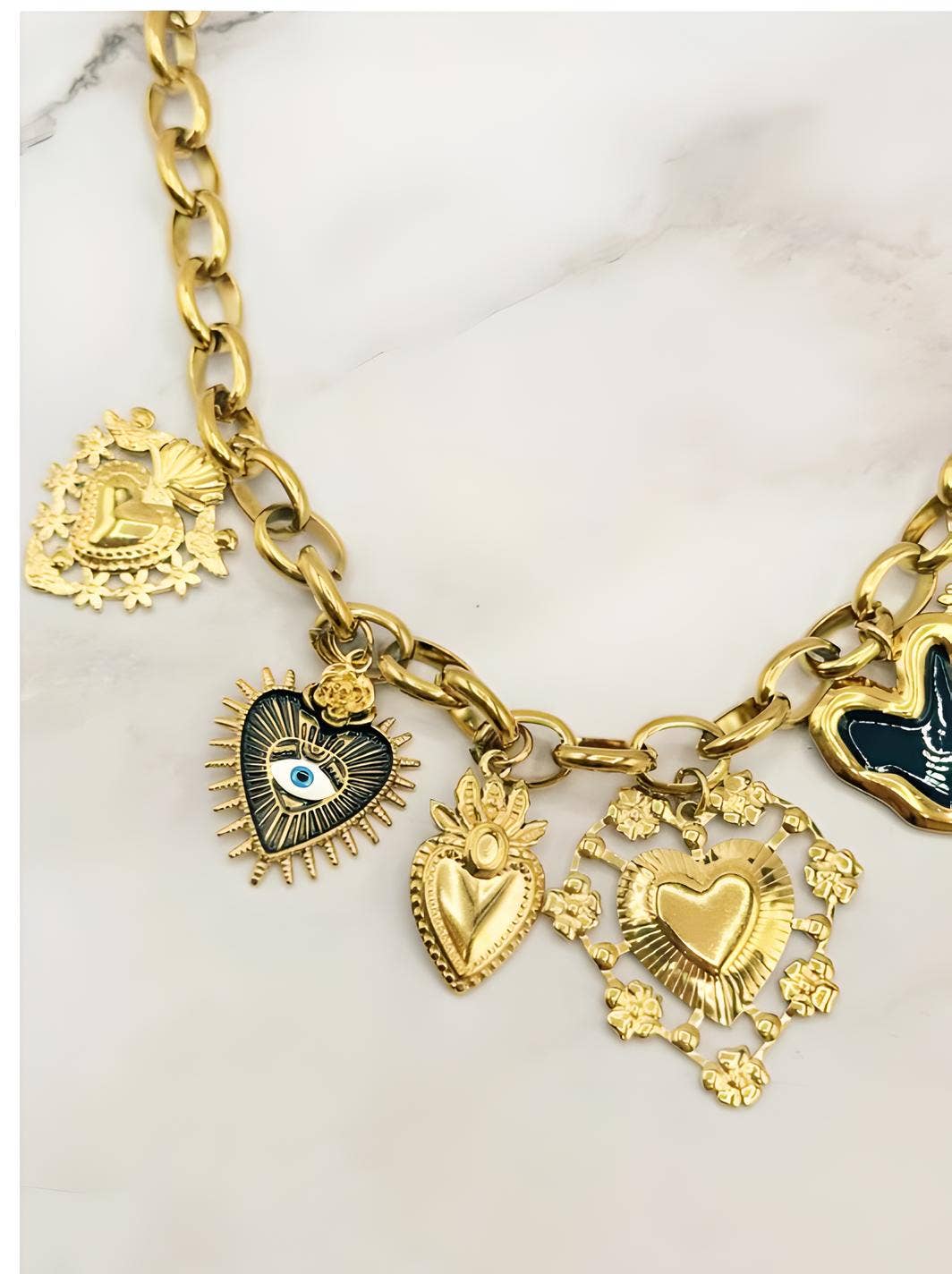 Wild & Free - Wholesale Pendant/Charm Necklace - Boho Chic Necklace with Sacred Heart Charms3