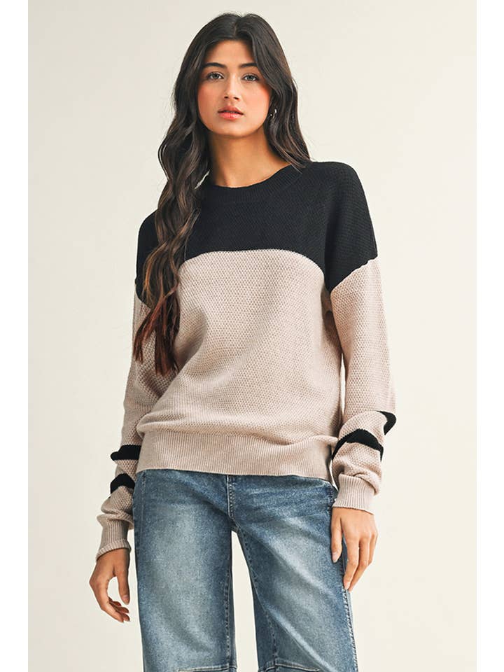 Parchment LDC Color Block Knit Striped Sleeve Detail Casual Sweater for wholesale on Faire