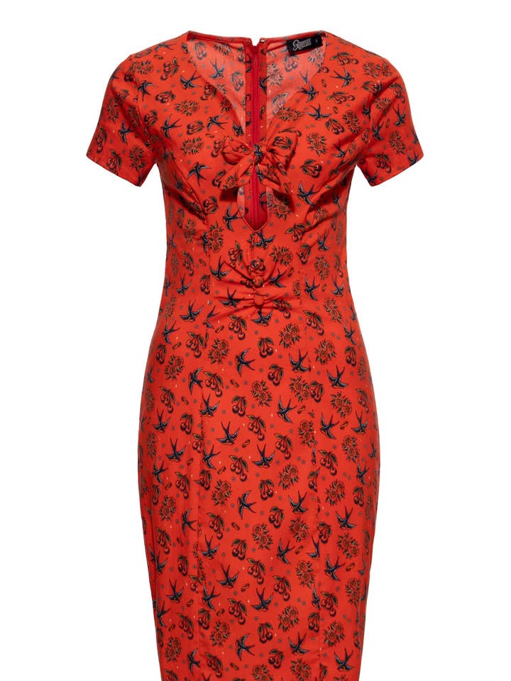 Vestido tubo 'Cerejas & Rosas' em vermelho por atacado de KING KEROSIN