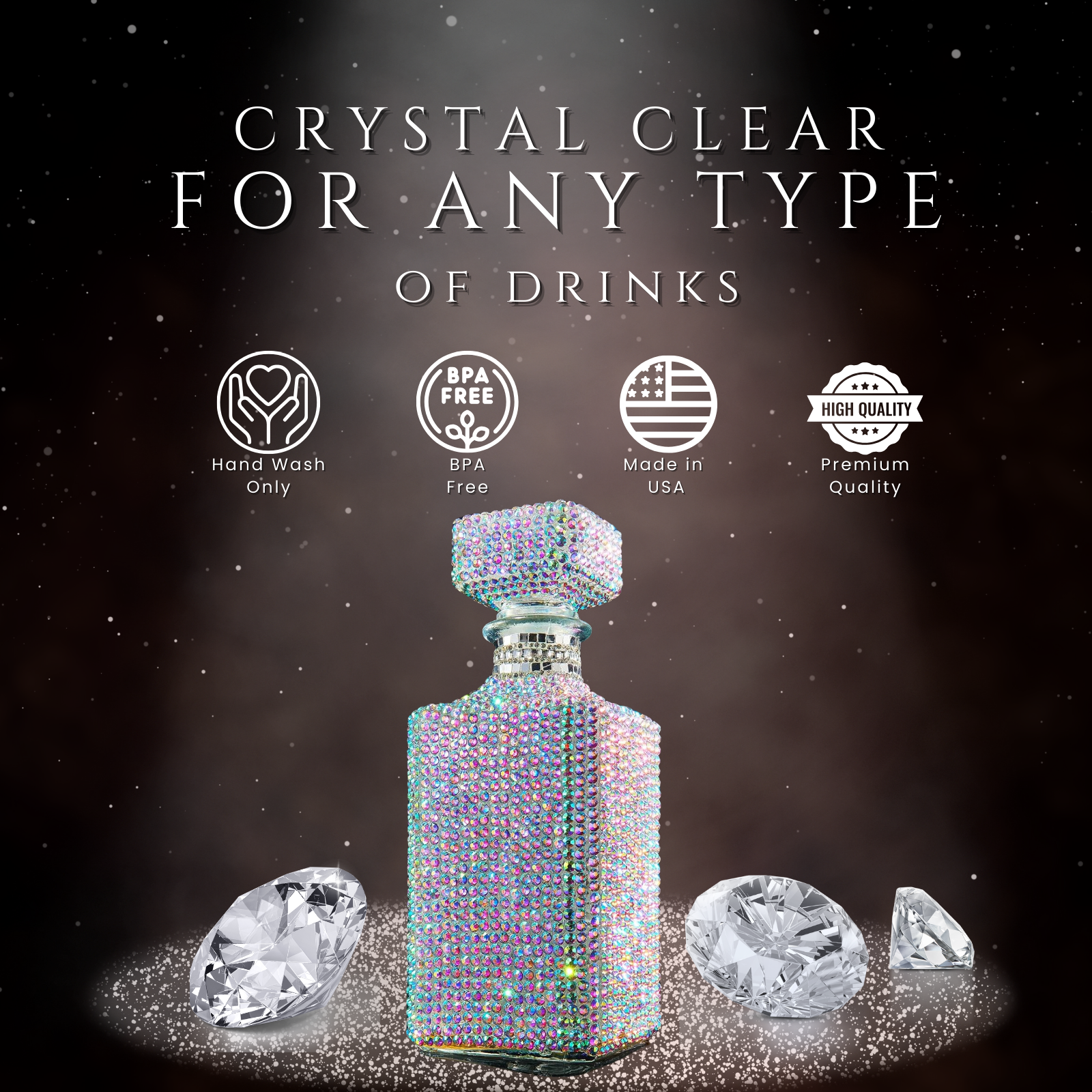 The Wine Savant /  Khen Glassware - Vente Carafe - Carafe à décanter unique en diamant et strass | Bling 730 ml1