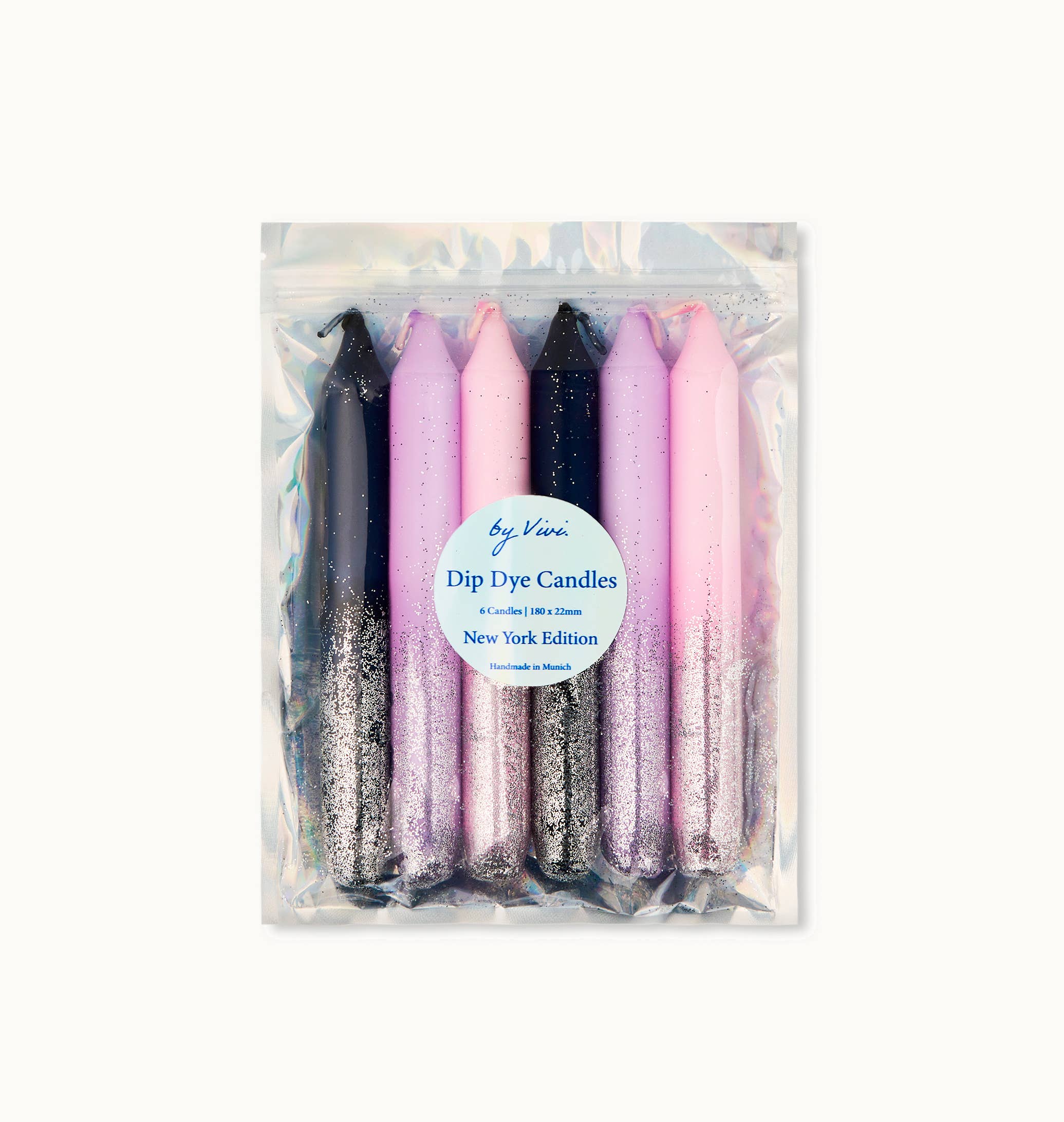 by Vivi. - Wholesale Tapered Candle/Candlestick - Dip Dye Candle Set: Glitter New York Edition