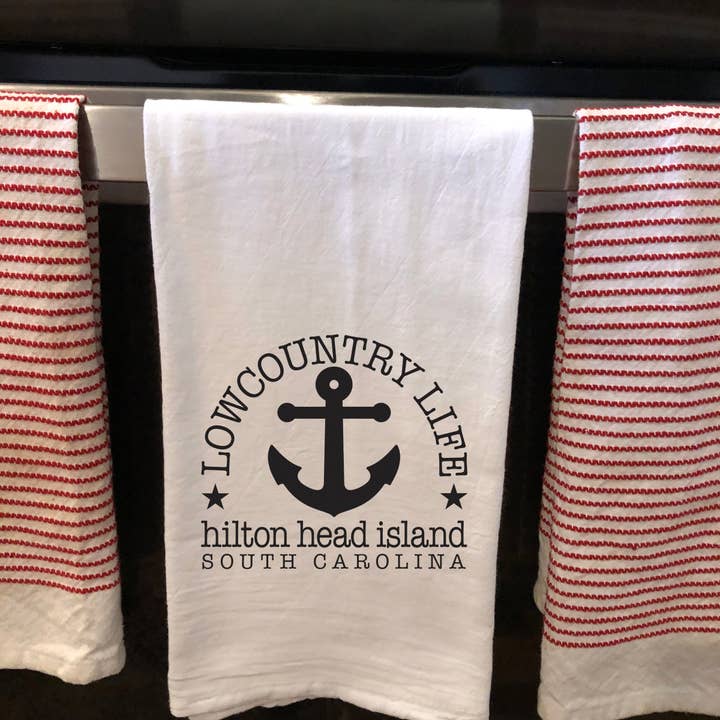 Lowcountry Life Anchor Hilton Head Island Tea Towel for wholesale by Kim Bowen Llc