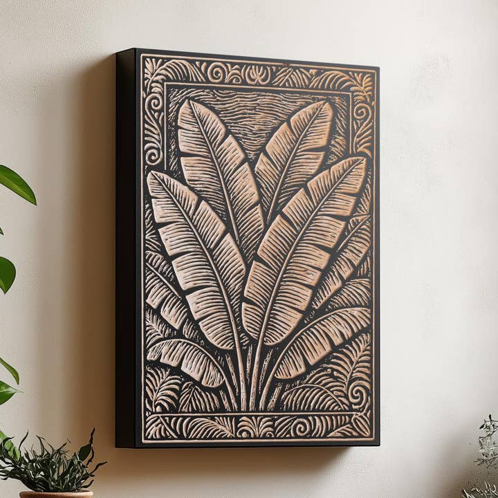 Benoit's Design Co. - Wholesale Wall Sign - Banana Leaves Engraved Birch Illustration0