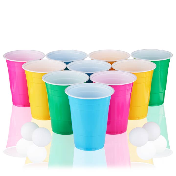 TRUE - Wholesale DIY Beer/Alcohol Kit - Party Neon Beer Pong Set -Set of 24 Cups & 4 Ping Pong Balls