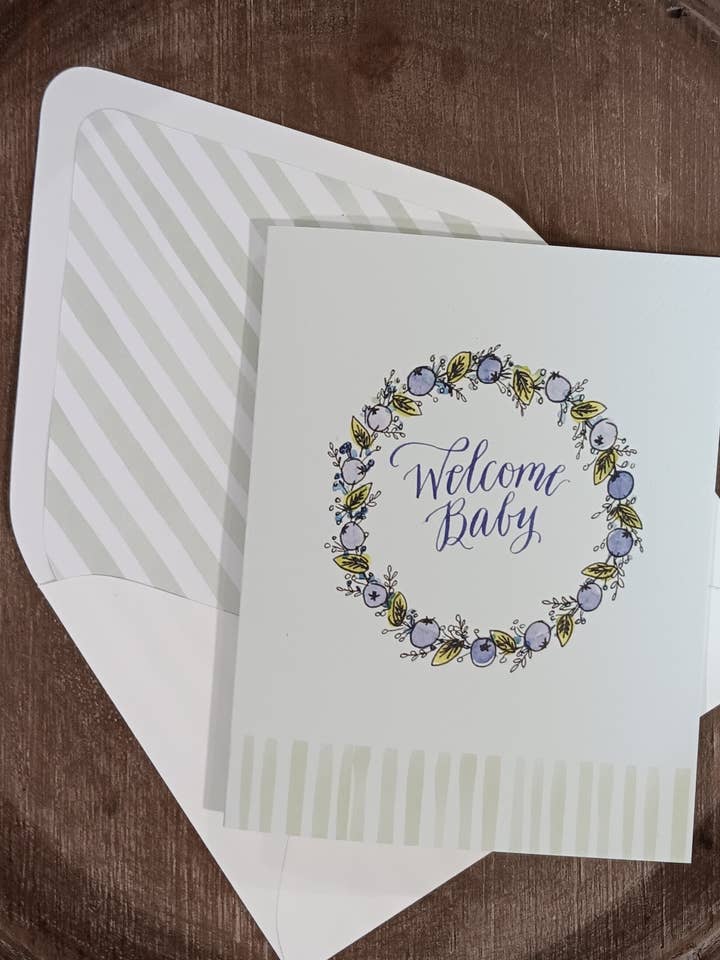 Welcome Baby Blue Card for wholesale by The Lettering Loft
