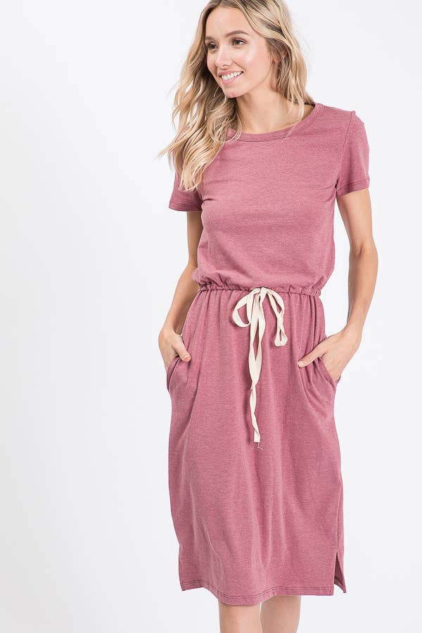 7th Ray - Vente Robe – femme - Robe T-shirt à cordon de serrage à la taille avec poches latérales D246521