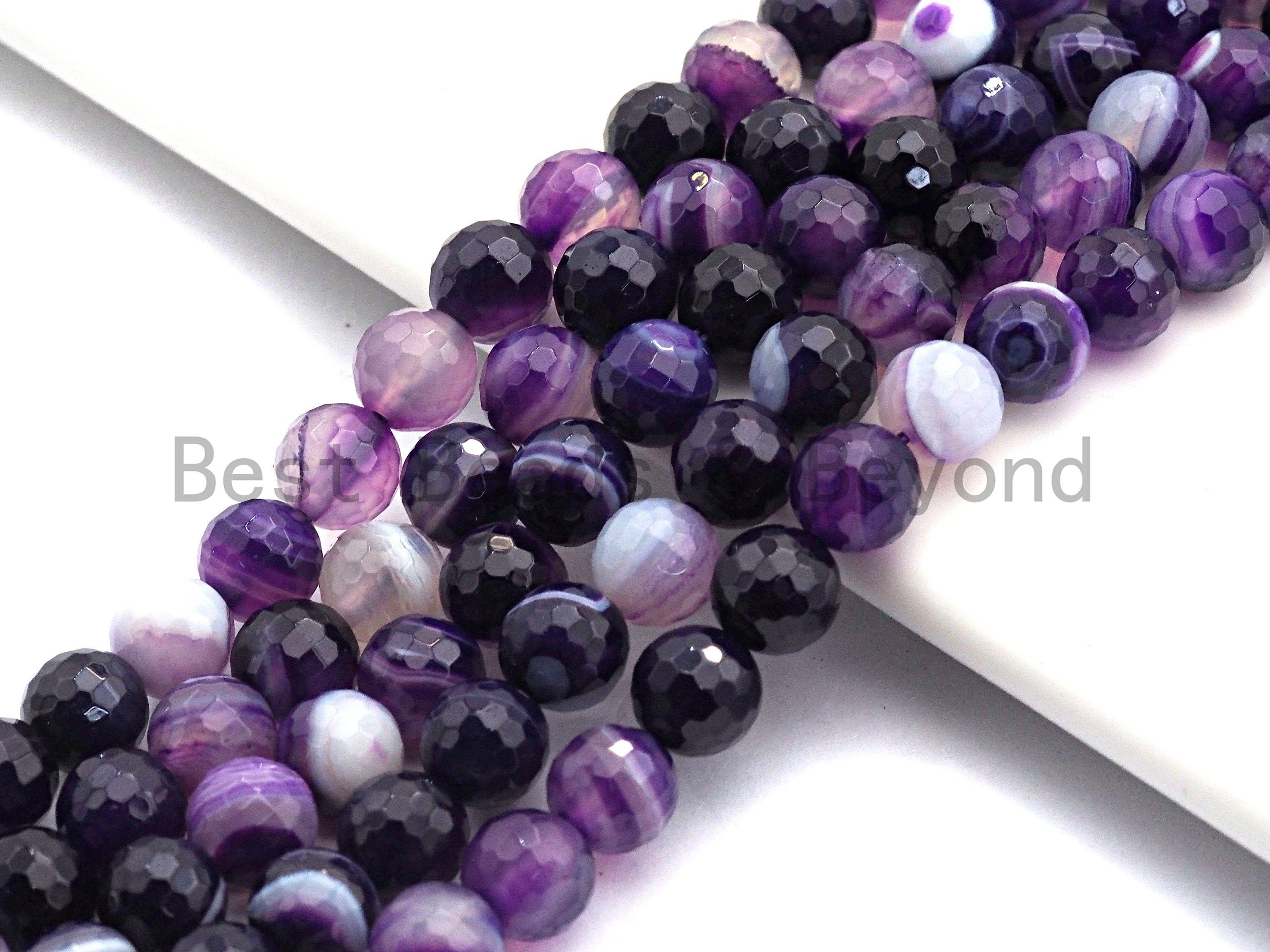 BestBeads&Beyond - Vente Perle - Perles d'agate violette à facettes naturelles de haute qualité, perles de pierres précieuses de 6 mm/8 mm/10 mm/12 mm, perles d'agate naturelle, brin de 15,5 pouces, SKU #U4462
