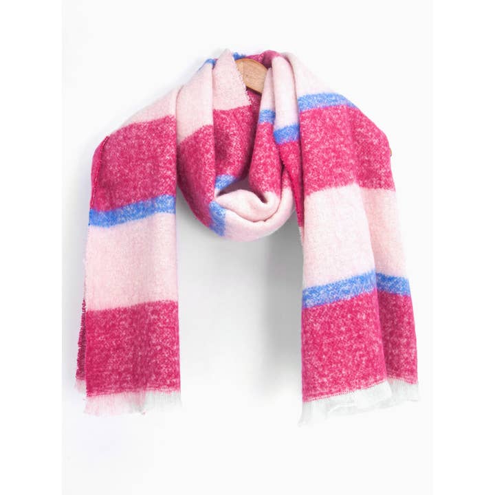 Sarta Accessories - Wholesale Scarf - Women's - Zola Midweight scarf - Fuchsia/Blue, Block Stripe