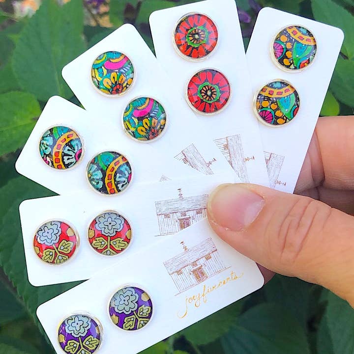 joeyfivecents - Wholesale Stud/Post Earrings - Studs - large silver, color pattern, botanicals, gardening0