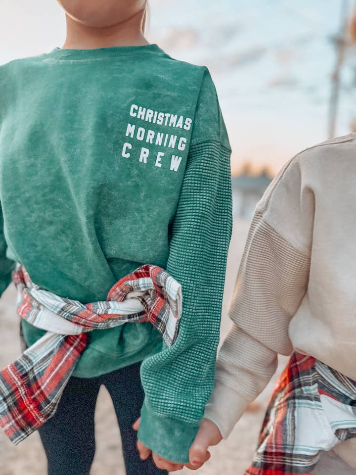 Christmas Morning Crew Child Waffle Sleeve Crewneck - Pine for wholesale on Faire