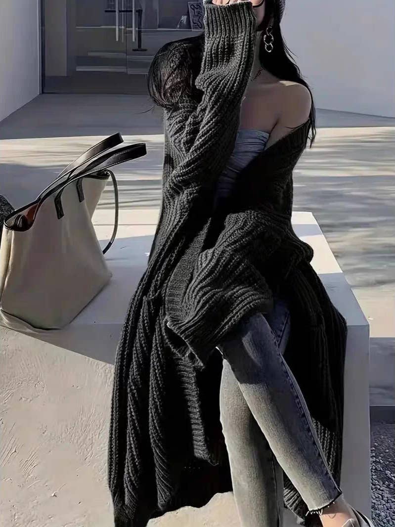 Mirazshoes WholeSale – Cardigan - Mulher por atacado – Casaco de Malha Solta Grosso de Comprimento Médio9