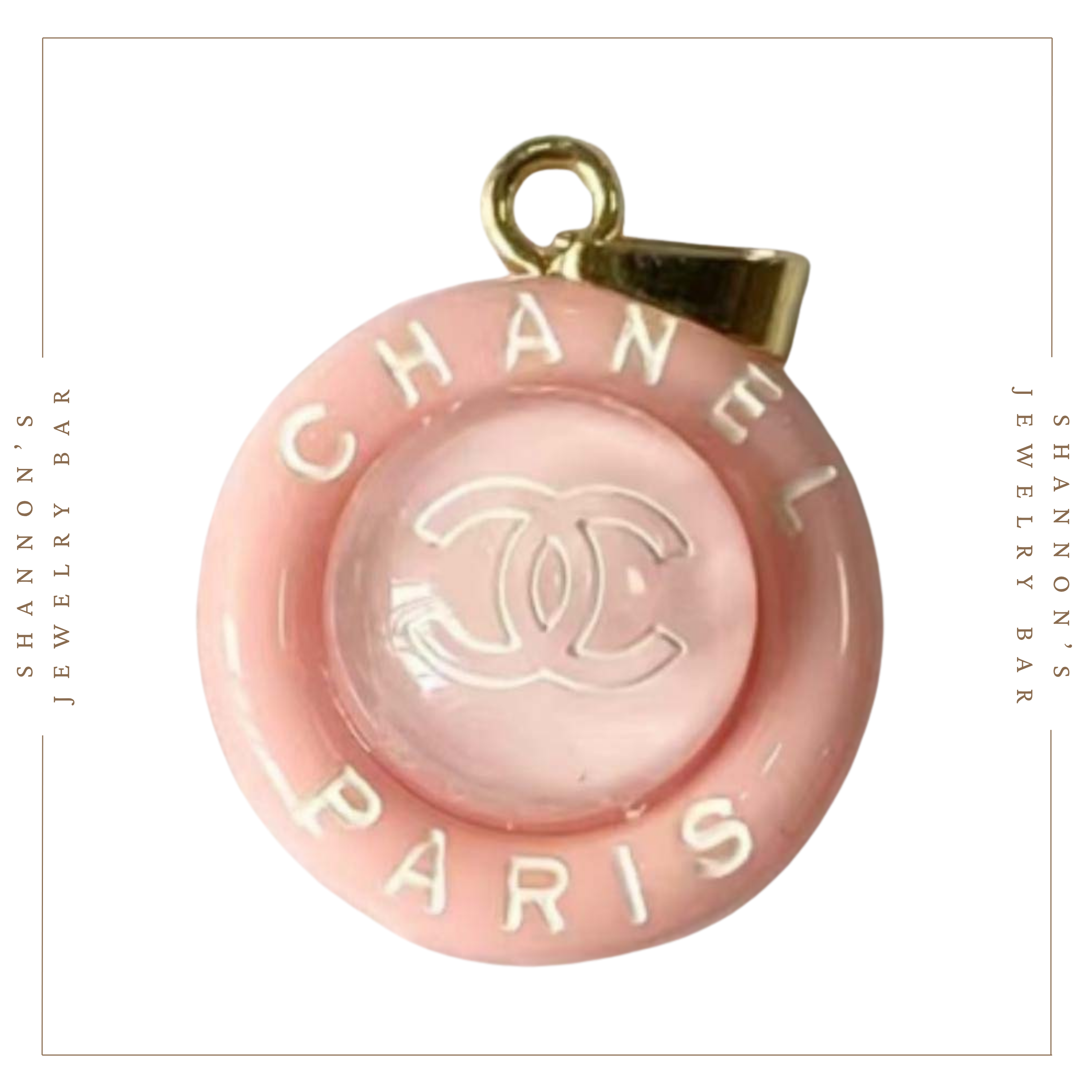 Shannon's Jewelry Bar – Pendente/pingente individual por atacado – CHANEL Puxador de Fecho Charm Resina Rosa Redondo CC 18mm1