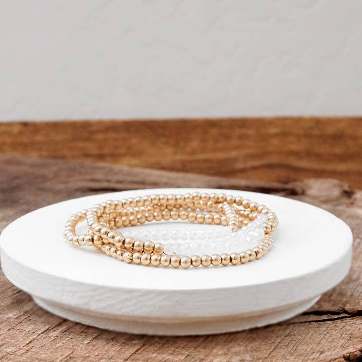 PennyLine inc - Wholesale Beaded Bracelet - Small Worn Gold tone and Glass beads bracelet stack of 4 bracelets2